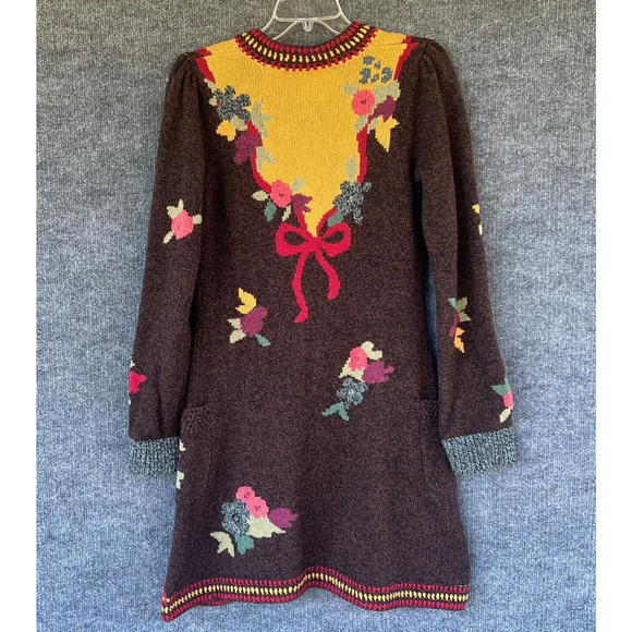 Sparrow Cardigan Womens Small Yellow Brown Lambswool Floral Longline Boho Floral - Picture 5 of 9